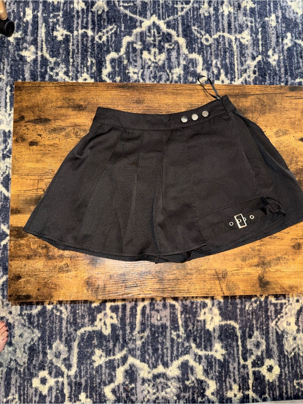 Black Pleated Skort with Decorative Buckle